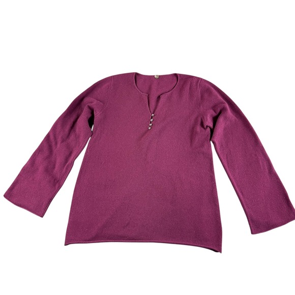 Margaret O'Leary Sweaters - Margaret O Leary 100% Cashmere V Neck Button Front Pullover Sweater Amethyst S